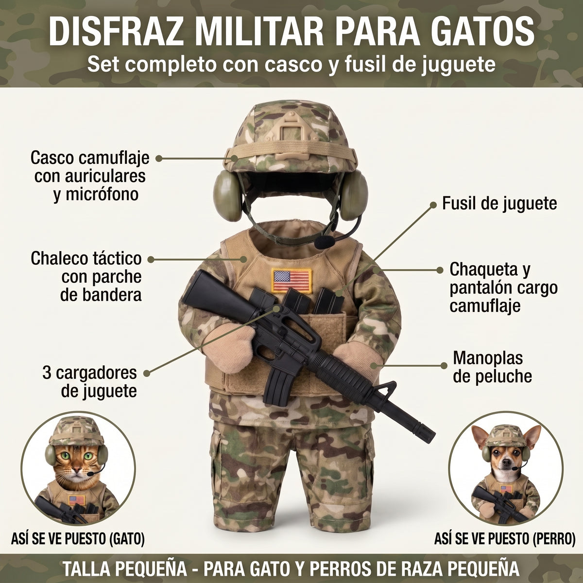 Disfraz de Soldado para Gatos y Perros Pequeños